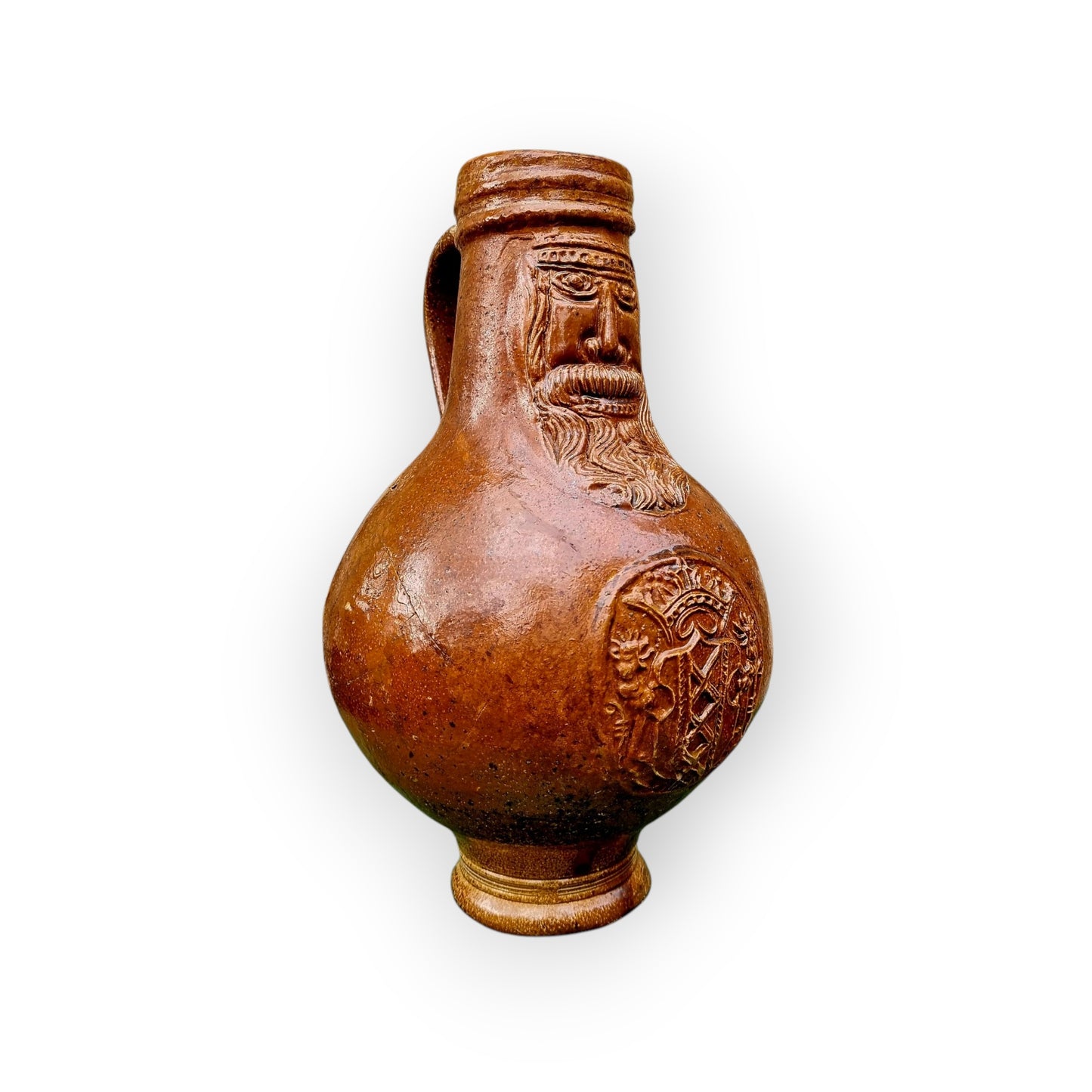 17th-Century German Antique Stoneware Bellarmine Jug or Bartmannkrug, circa 1620-1675, Bearing the Arms of Amsterdam