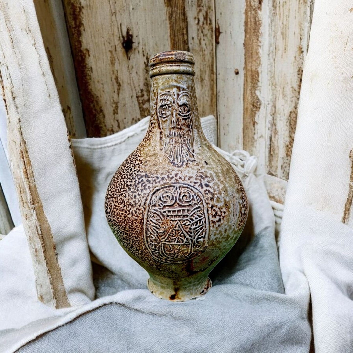 17th-Century German Antique Stoneware Bellarmine Jug or Bartmannkrug, circa 1620-1675, Ex-Bellarmine Museum, Norfolk