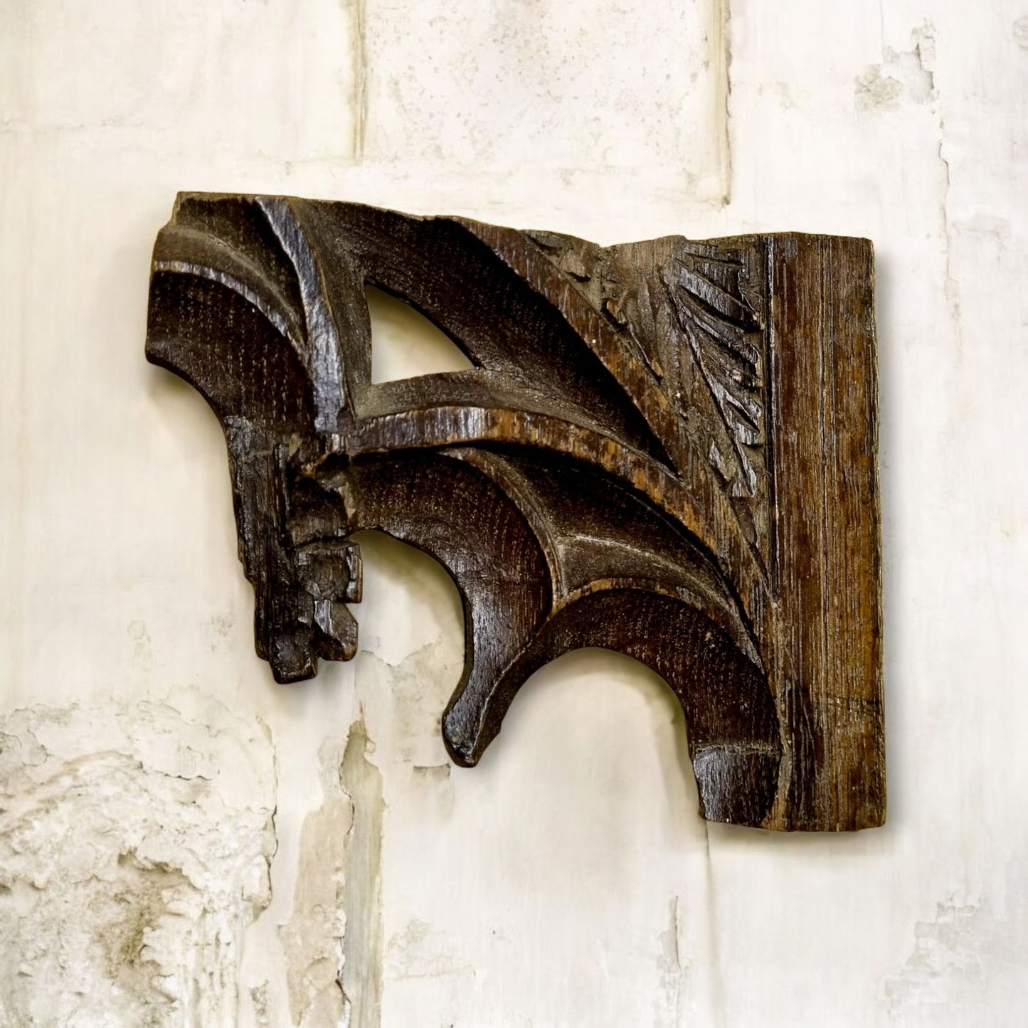 A Small Late 15th Century English Gothic Antique Carved Oak Tracery Head Fragment