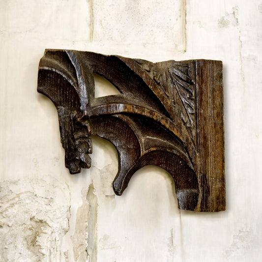A Small Late 15th Century English Gothic Antique Carved Oak Tracery Head Fragment