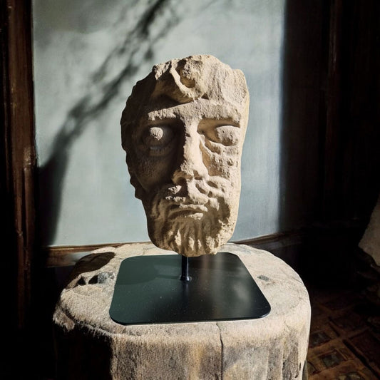 Primitive Medieval Antique Carved Limestone Head