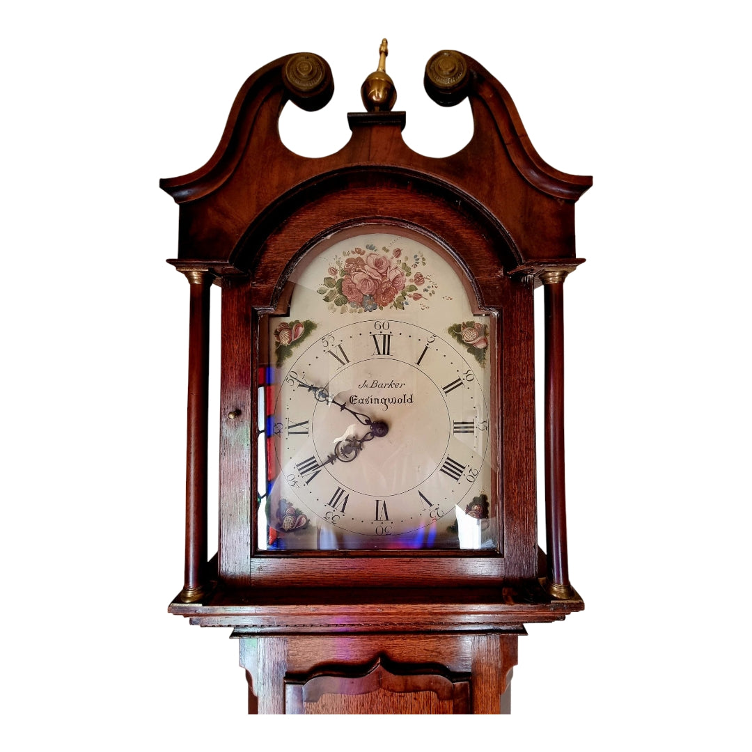 A Late 18th-Century / Early 19th-Century George III Period English Antique Oak 30 Hour Longcase Clock, The Dial Inscribed "Jn. Parker, Easingwold."