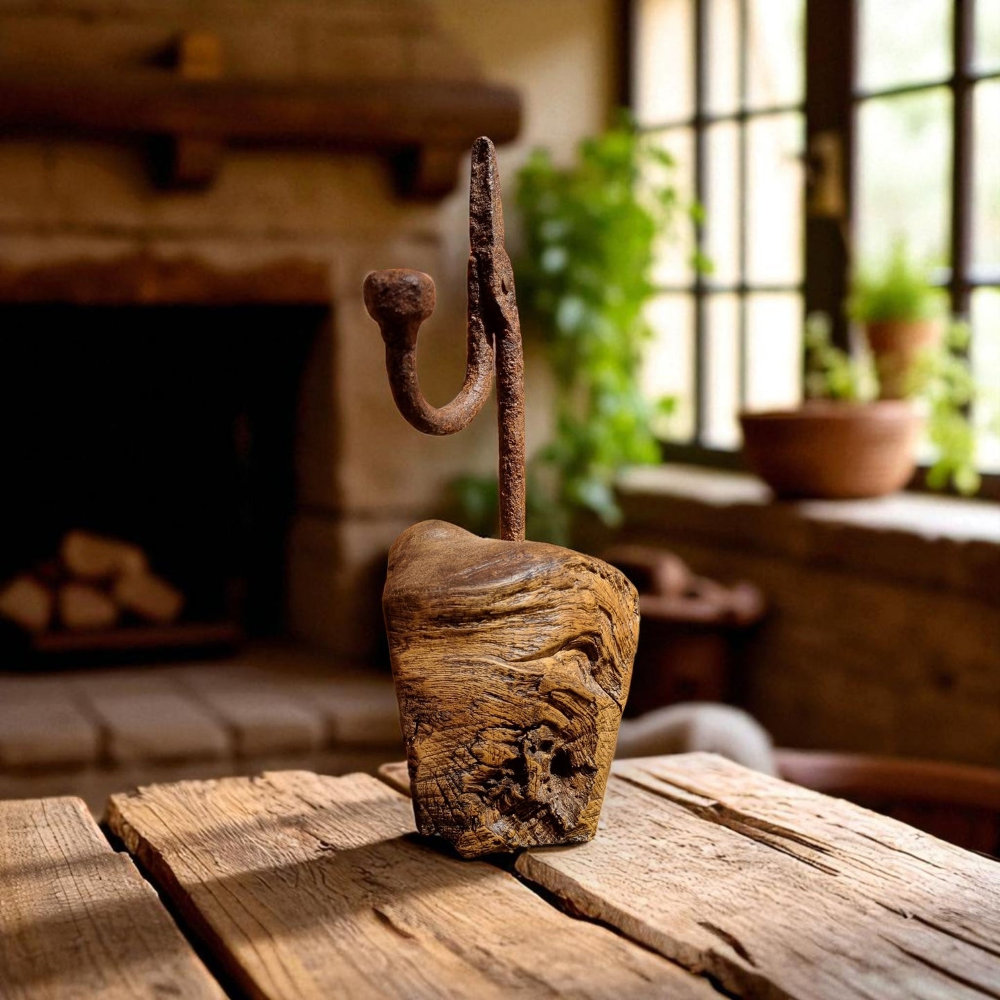 18th Century English Antique Rushlight or Rushnip On A Burrwood Base