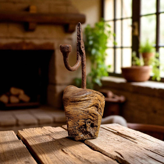 18th Century English Rushlight – Antique Iron Rushnip on Burrwood Base