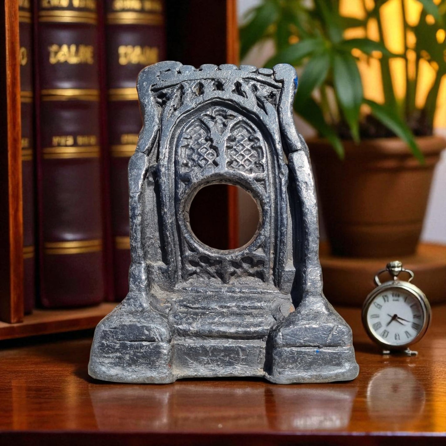 A Primitive Mid-19th-Century English Antique Gothic Revival Pocket Watch Stand Cast From Lead