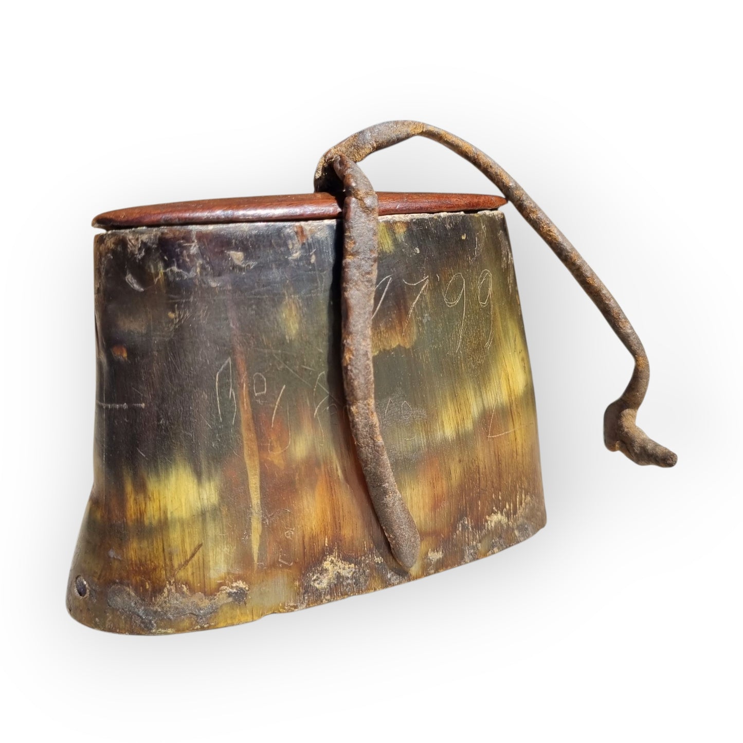 Late 18th-Century Primitive Scottish Antique Horn Tobacco Snuff Box Dated "1799"