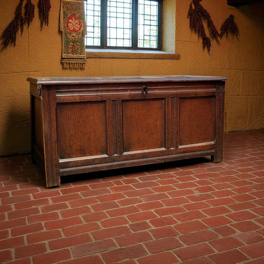 Late 17th-Century English Antique Joined Oak Coffer / Chest