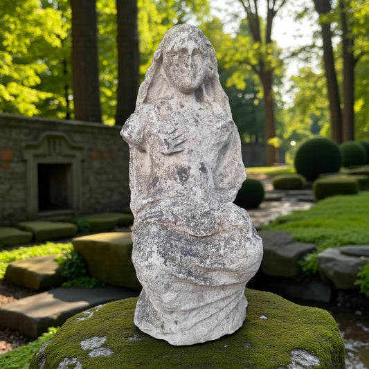 A 15th-Century Spanish Antique Carved Limestone Sculpture Of The Seated Virgin