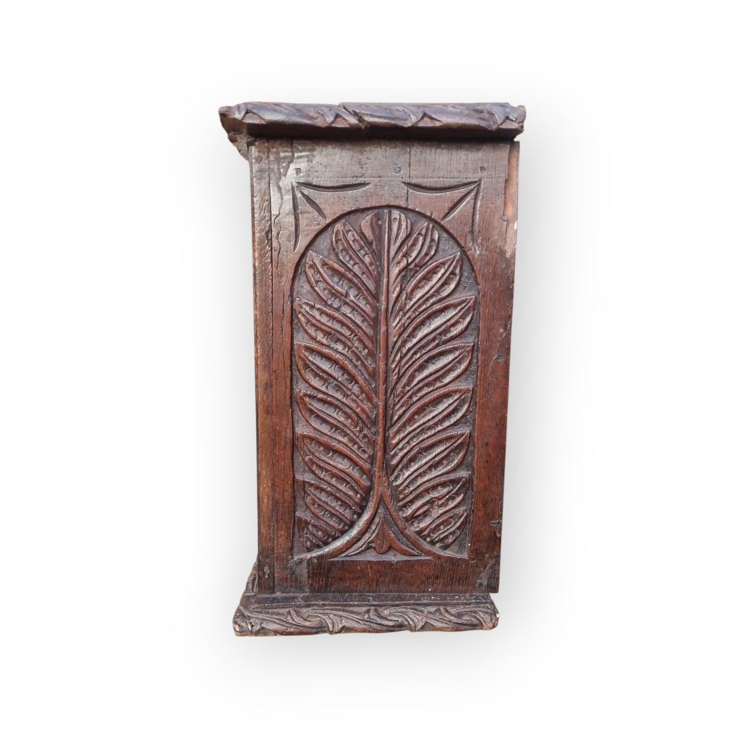 Mid 17th Century English Antique Oak & Elm Mural Glass Cupboard, Circa 1640