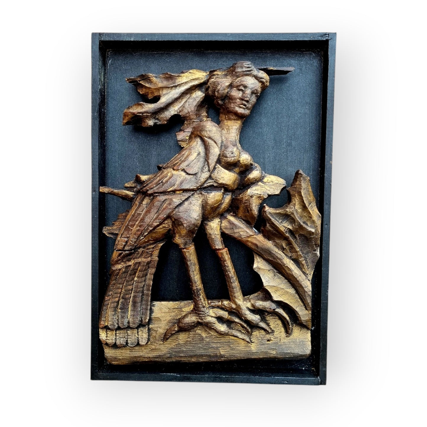 15th-Century English Gothic Antique Carved Wooden Sculptural Fragment Depicting A Mythical "Harpy"