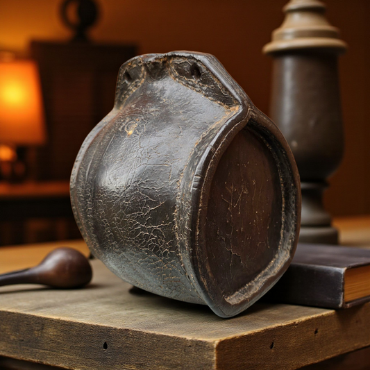 A 17th Century English Antique Leather Costrel, Repurposed As A Candle Box
