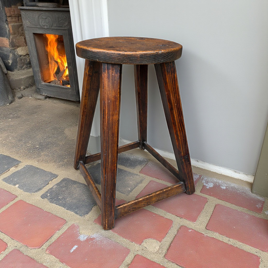 19th-Century English Antique Vernacular Stool, In Mixed Native Timbers, Also Ideal For Use As A Lamp Or Wine Table