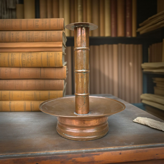 A Large & Rare 19th-Century Integrated English Antique Copper Tinder Box & Candlestick Bearing The Impressed Mark Of The City Of York