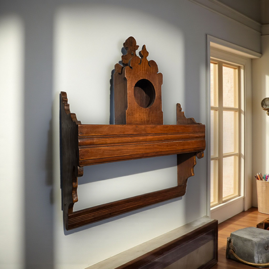 Late 18th-Century Welsh Antique Spoon Rack With A Brass Mortar Holder & Associated Brass Mortar| Antique Cutlery Holder