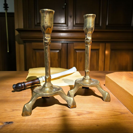 Rare Pair Of Early 18th-Century Antique Brass Tavern Candlesticks, circa 1700-1725