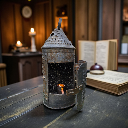 Late 18th-Century English Toleware Shepherd’s Lantern | Punched Tin Candleholder