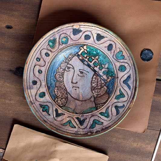 16th-Century Italian Antique Maiolica Portrait Plate | Tin-Glazed Renaissance Dish