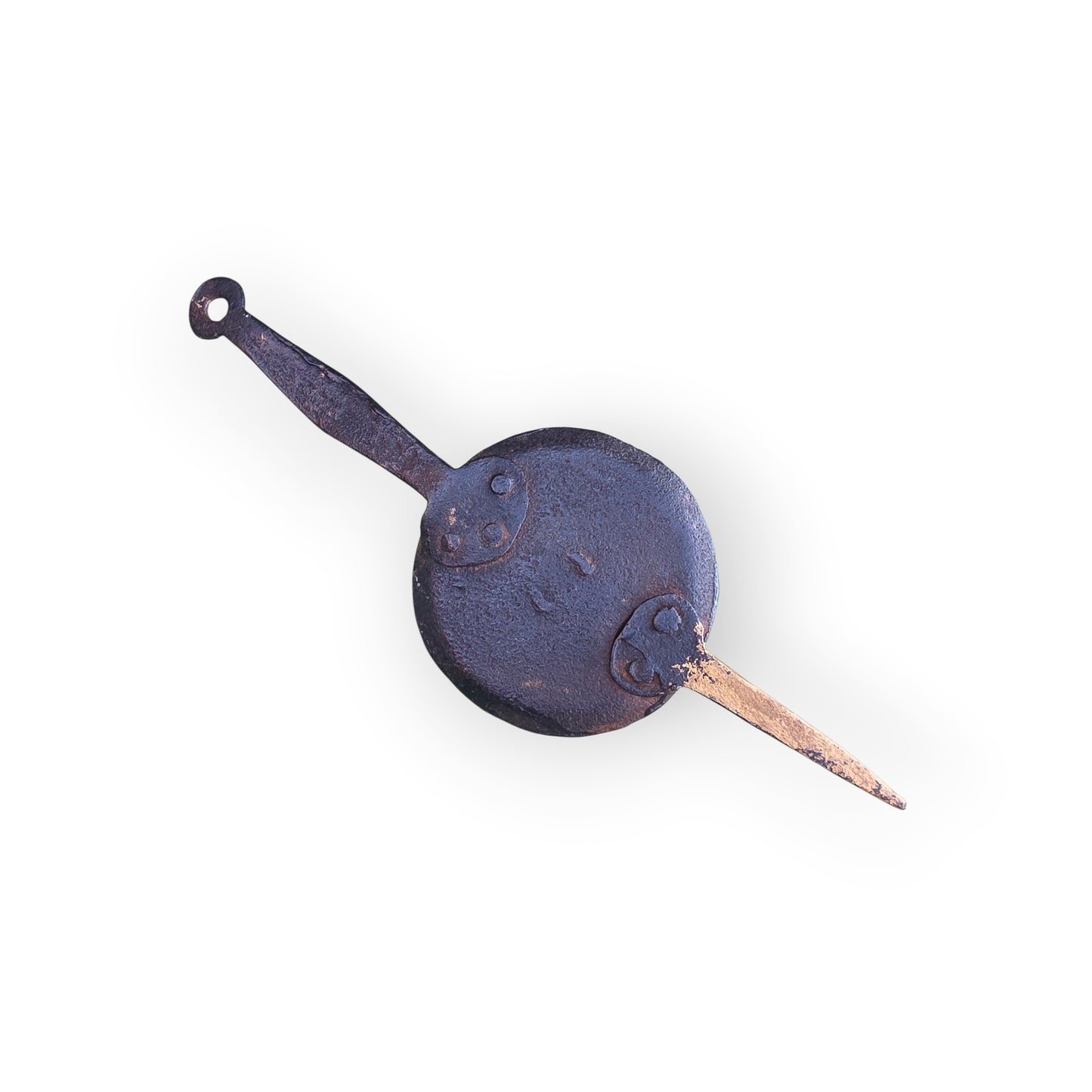 18th-Century English Antique Wrought Iron Cellar Candlestick of Rare Form with Single Candleholder and "Save-All"