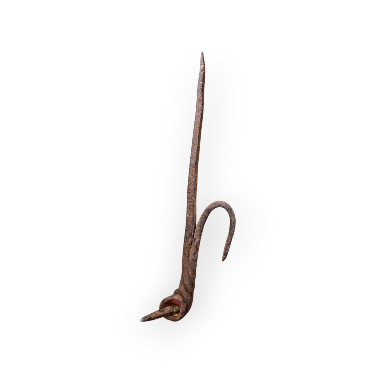 17th-Century / 18th-Century Antique Wrought Iron Four-Spout Open Iron Grease Lamp / Cruisie Lamp with Halberd Hook, circa 1650-1750