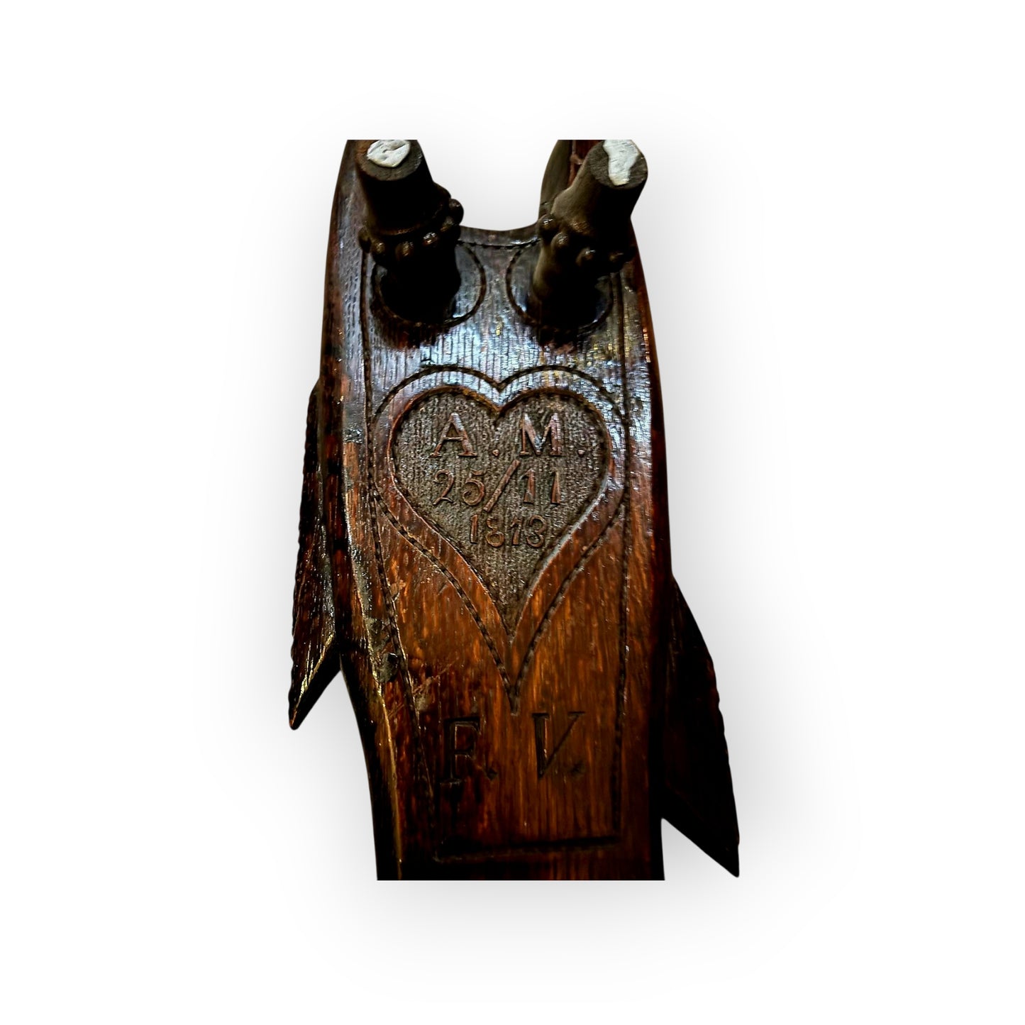 Rare 19th-Century English Antque Folk Art Carved Treen Boot Jack | Fish-Form Treen Love Token (Dated 1873)