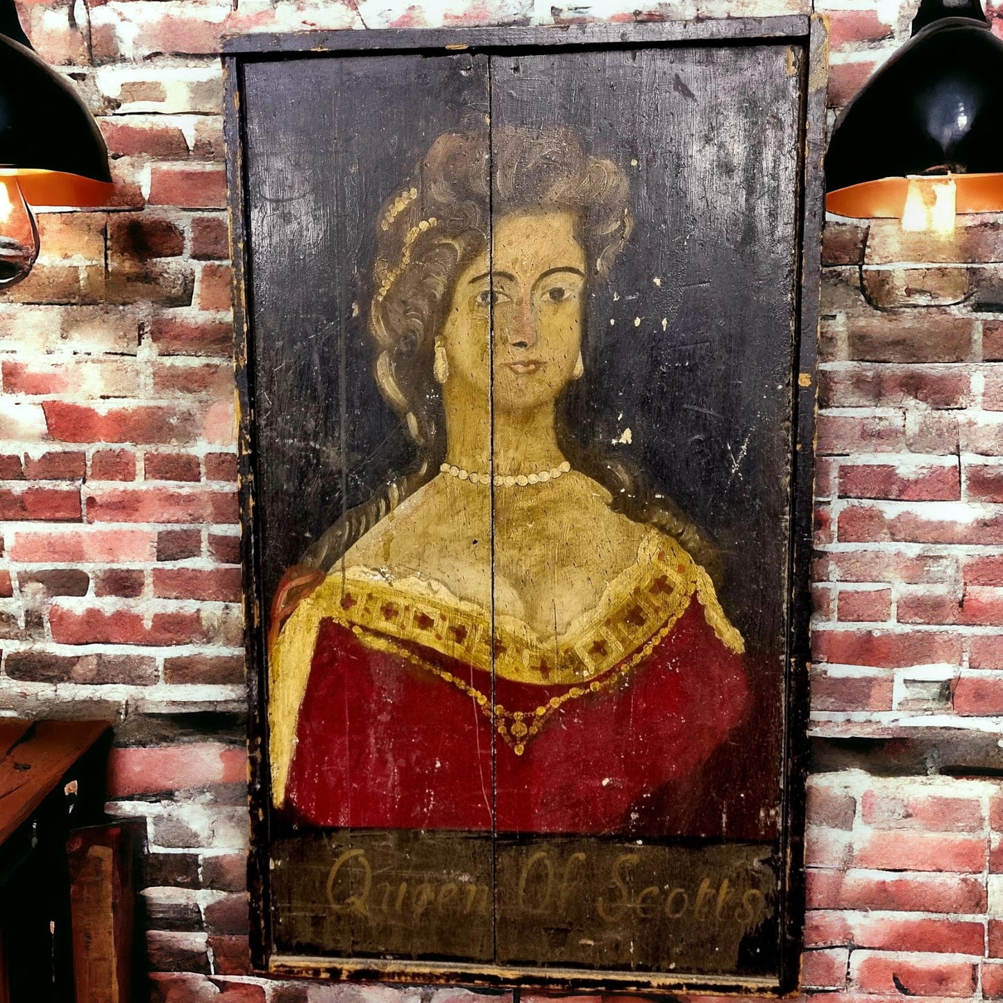 Large Late 18th Century Scottish Antique Pub / Tavern Sign "Queen of Scotts"