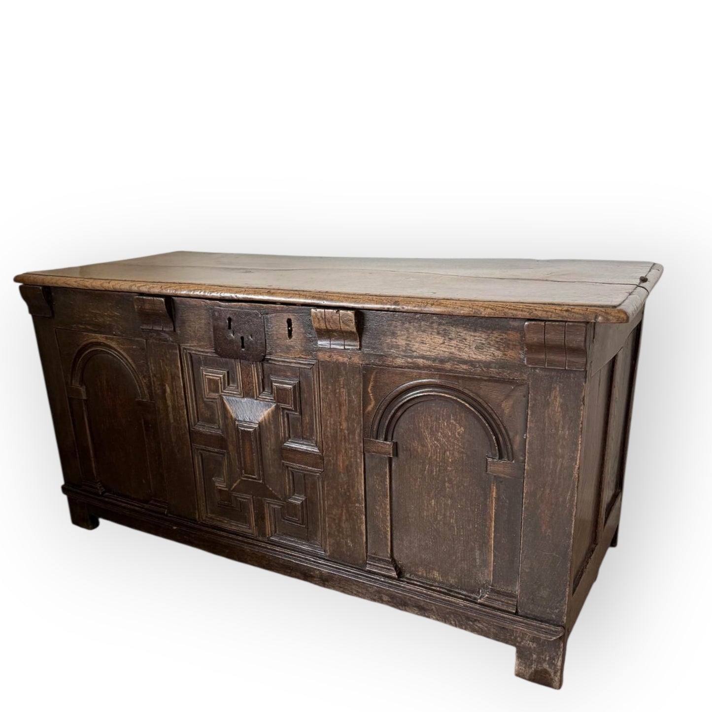 17th-Century Jacobean Period English Antique Joined Oak Coffer / Chest, circa 1680