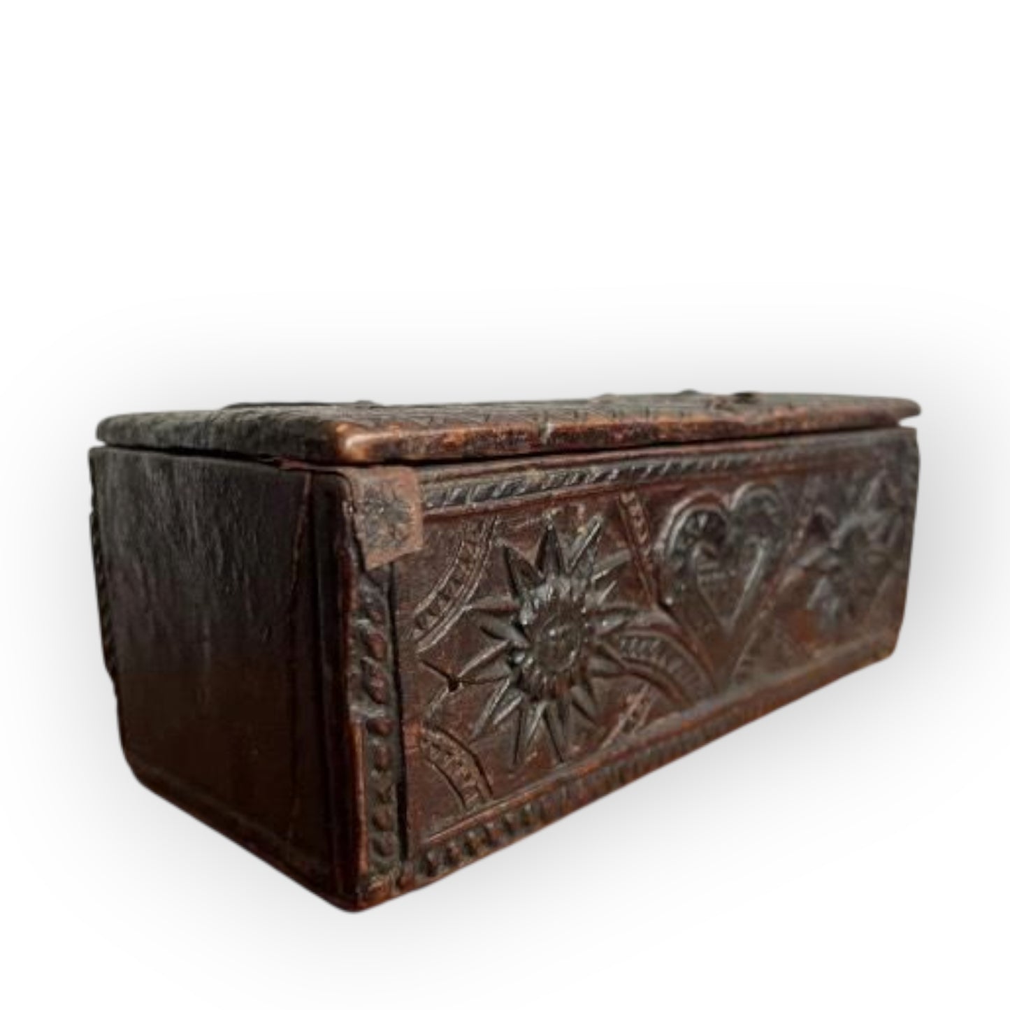 Diminutive Early 17th Century Antique Treen Table Top Box – Vernacular Form | Love Token