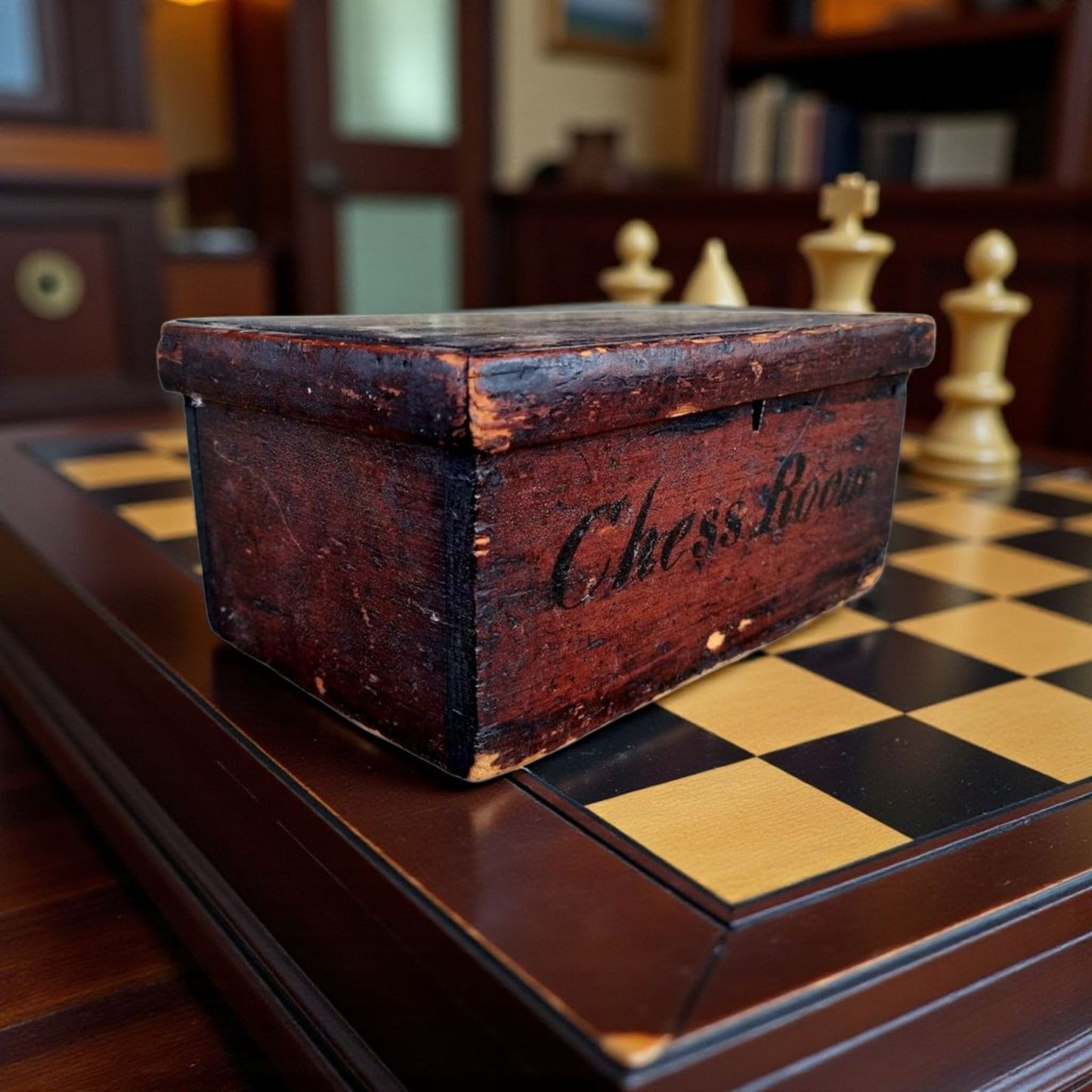 Late 18th Century English Antique Treen Box Marked "Chess Box"