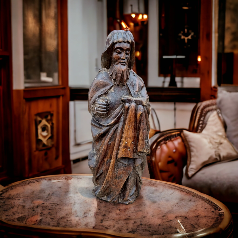 15th Century English Antique Carved Oak Figure of a Saint, Possibly Saint Paul, Attributed to East Anglia