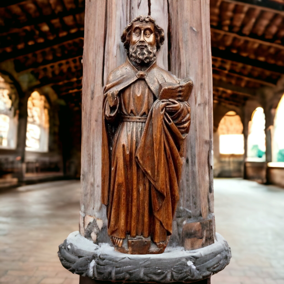 15th Century Gothic Carved Oak Sculpture – Figure of a Saint