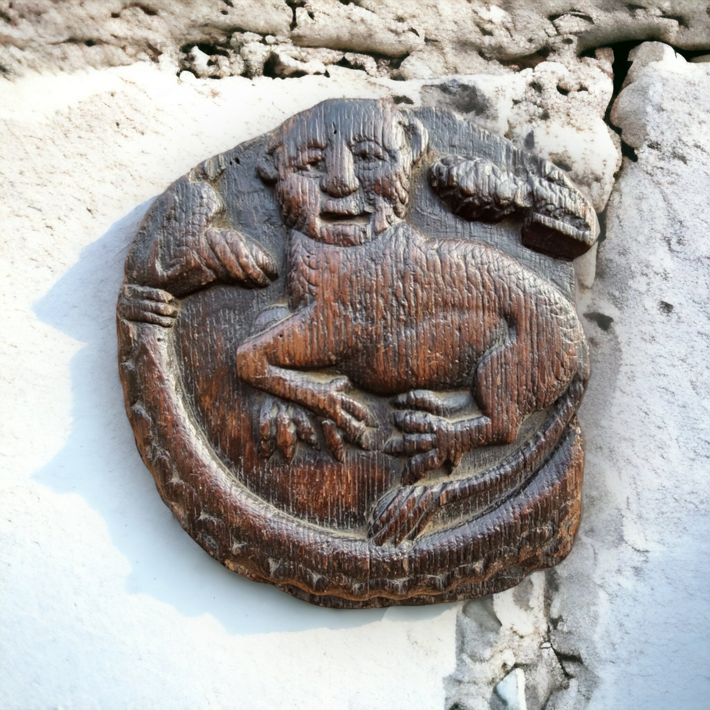 15th Century English Antique Oak Ceiling Boss, Most Probably depicting a Manticore