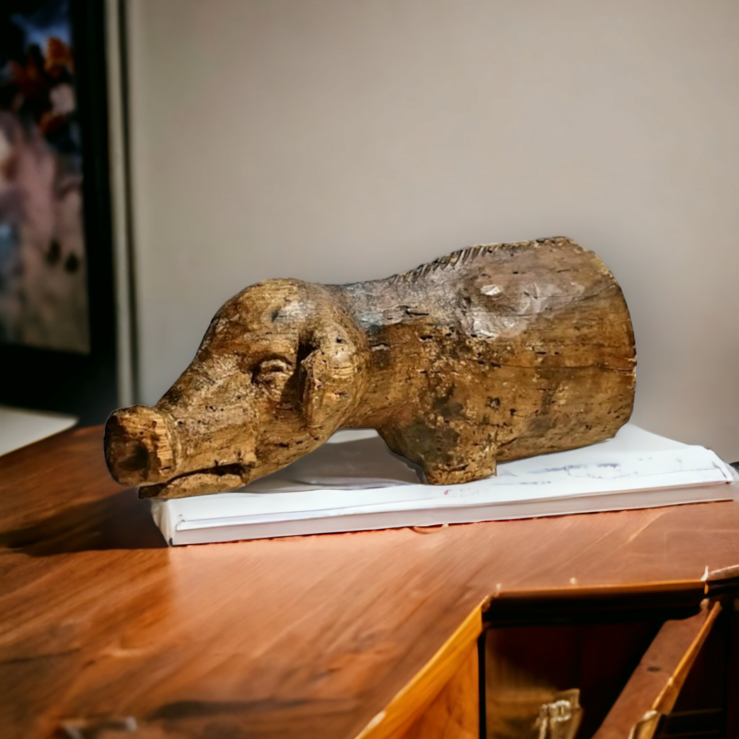 15thC Antique Carved Oak Sculpture Of A Pig, Circa 1480-1500