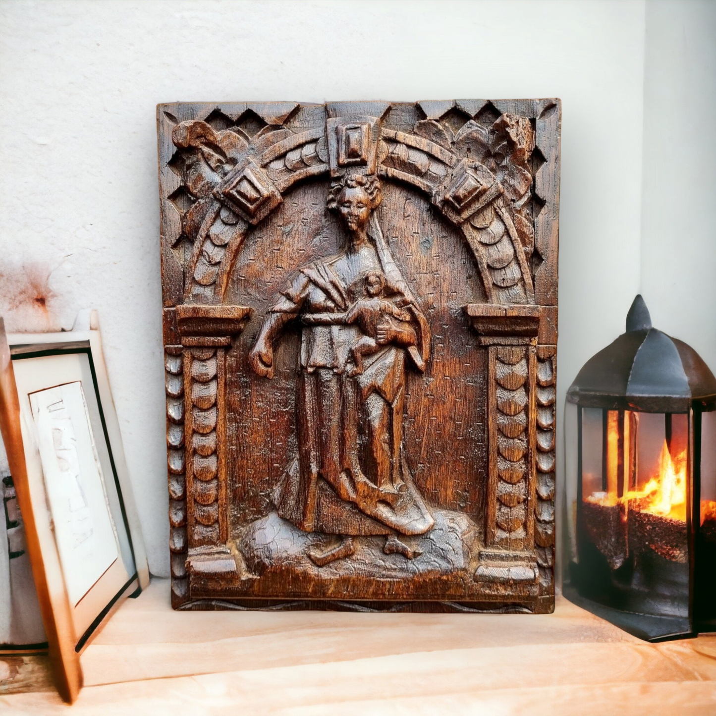 16th Century Antique Carved Oak Panel of The Virgin and Child, Circa 1550-80