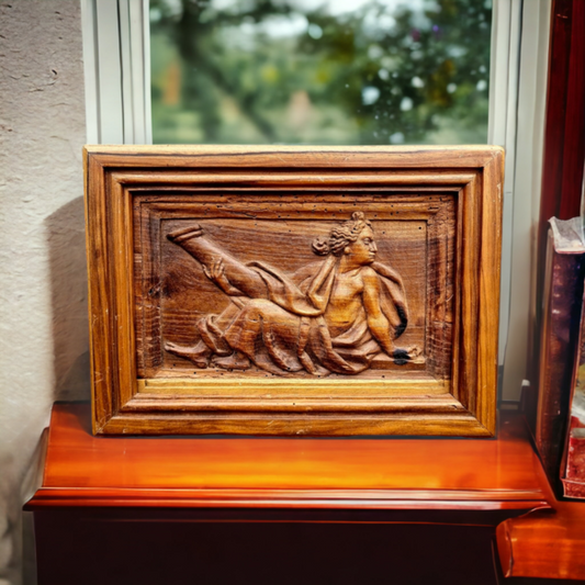 Early 18th Century Flemish Antique Carved Walnut Panel Depicting An Allegory of Fortitude