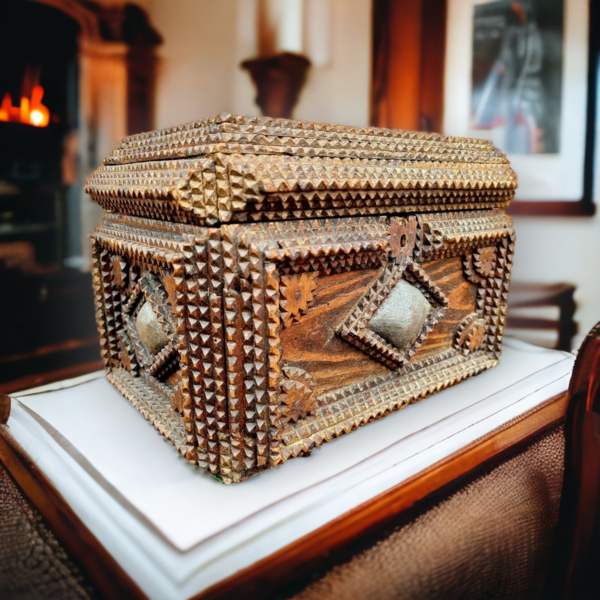 19th Century Antique Tramp Art Table Top Box
