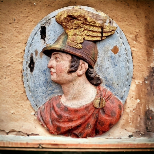 Great Provenance - Large & Impressive Early 19th Century Spanish Antique Carved Wood Plaque Depicting Mercury