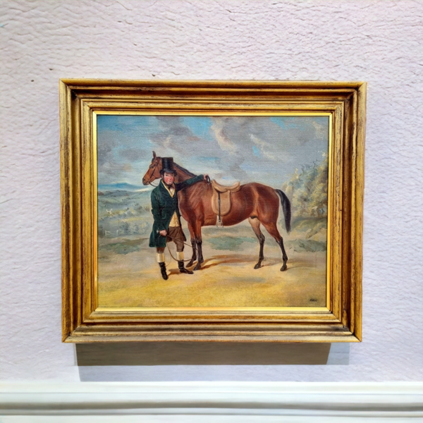 Mid 19th Century English School Antique Oil Portrait Painting of a Gentleman Farmer and His Prize Horse, Signed "H Hall"