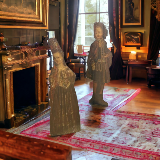 Pair of George III Period / 18th Century English Antique Dummy Boards / Silent Companions of an Aristocratic Boy and Girl