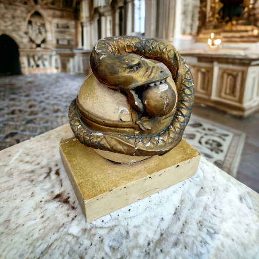 Large 17th Century Italian Antique Carved Wood Sculpture Depicting The Bronze Serpent