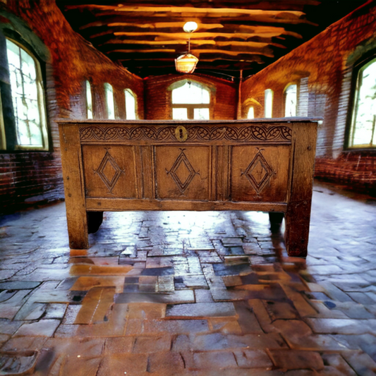Late 16th Century English Antique Oak Transitional Coffer or Chest