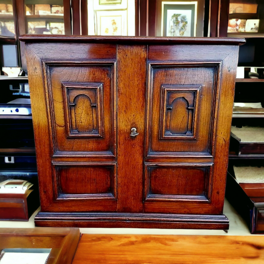 Late 17th Century English Antique Oak, Elm & Walnut Table Cabinet or Collectors Cabinet