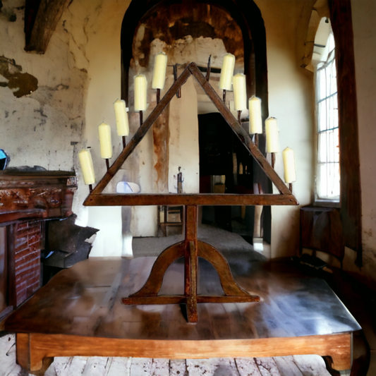 Large Mid 16th Century Gothic Antique Oak Triangular-Shaped Candelabra or Tenebrae Candelabra, Circa 1550