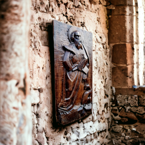 Naive Late 17th Century / Early 18th Century French Antique Carved Oak Figural Panel Of Saint John