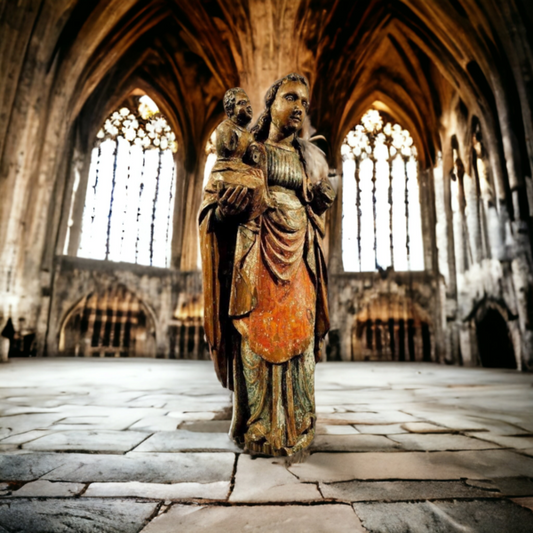 Late 15th Century German Antique Carved Oak Sculpture Of The Virgin Mary And Child