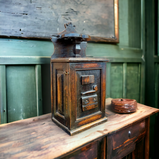 19thC Welsh Antique Oak Folk Art Smokers Cabinet