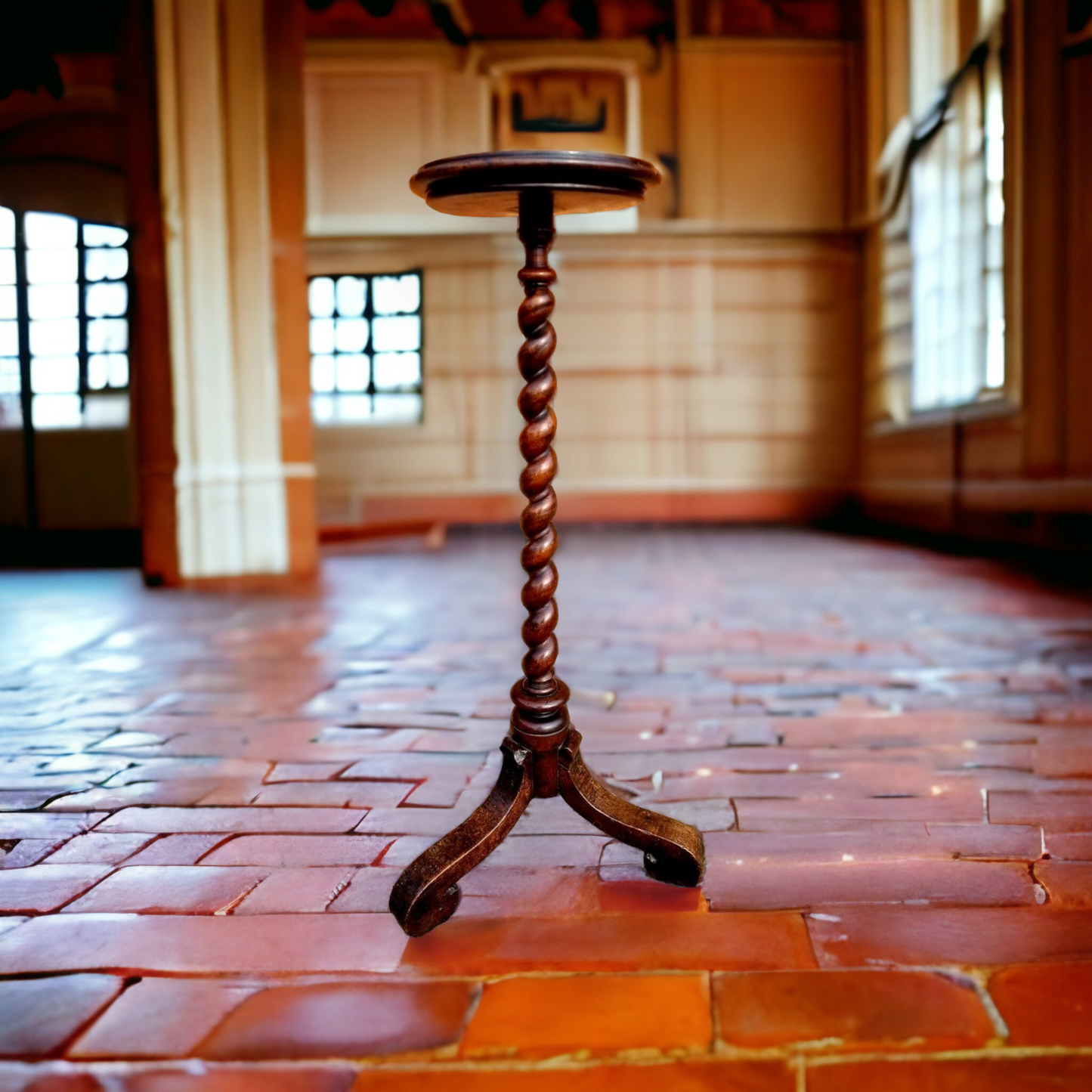 Late 17th English Antique Oak Candlestand with Barley Twist Stem, Circa 1680