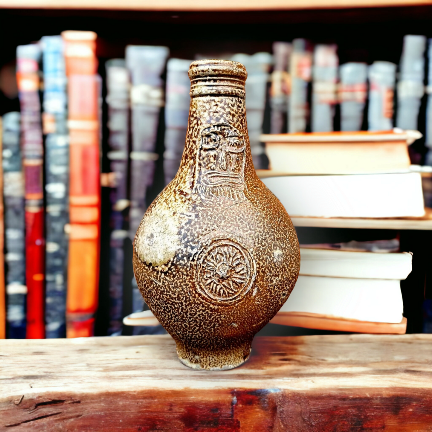 Mid 17th Century German Antique Stoneware Bellarmine Jug or Bartmannkrug, Circa 1625-1675