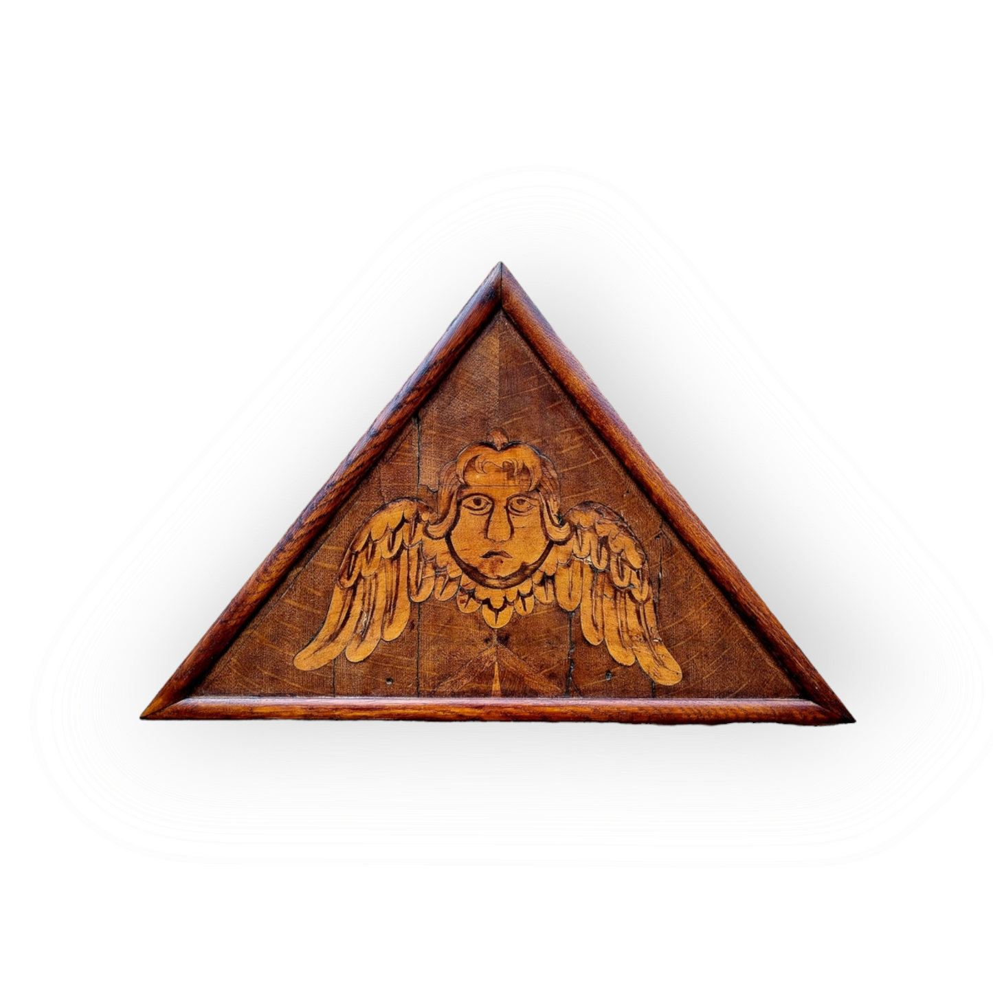 Early 18th Century Antique Oak Panel with Inlaid Veneer Depicting a Winged Angel