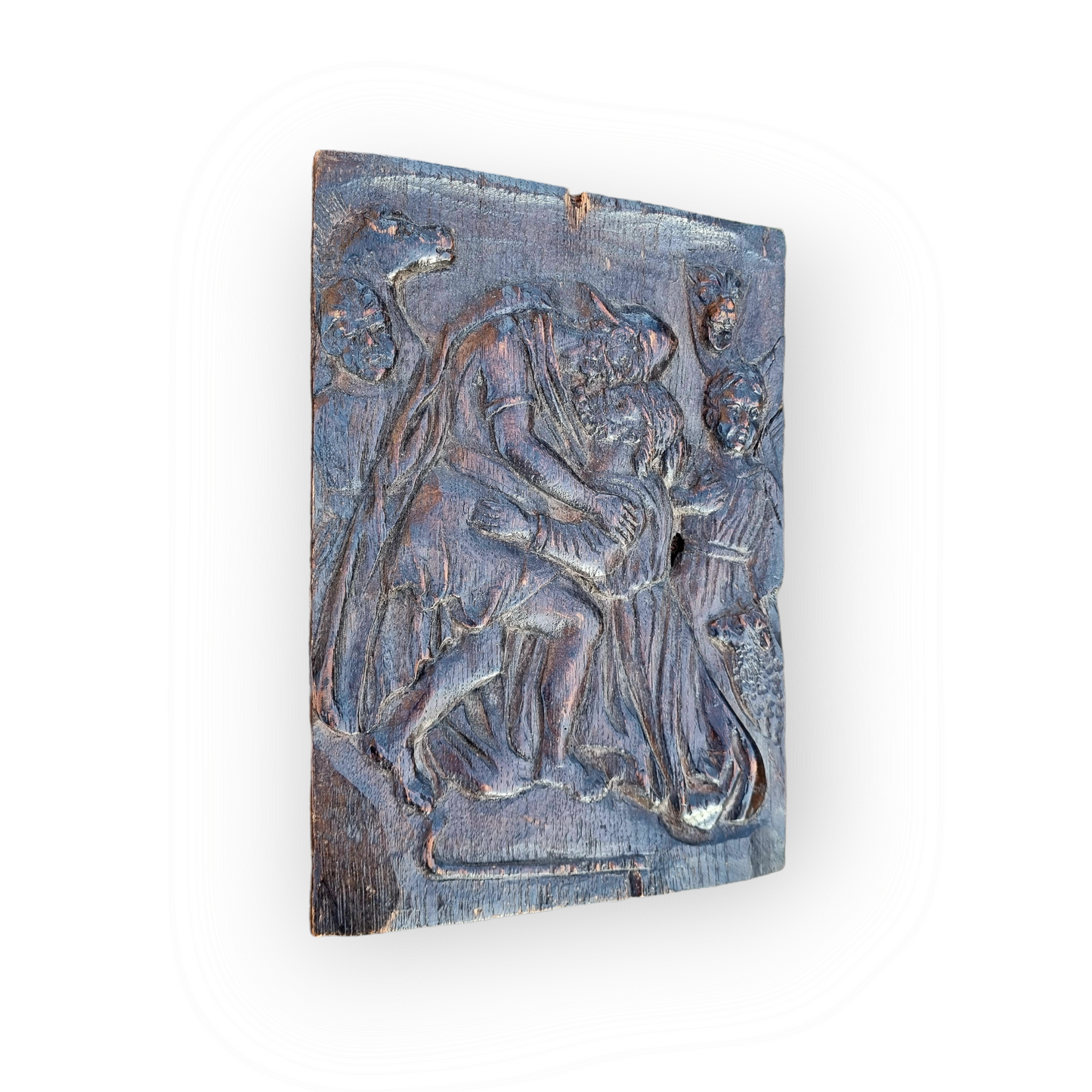 17th Century Flemish Antique Carved Oak Panel, Most Probably Depicting the Betrayal of Jesus in the Garden of Gethsemane by Judas