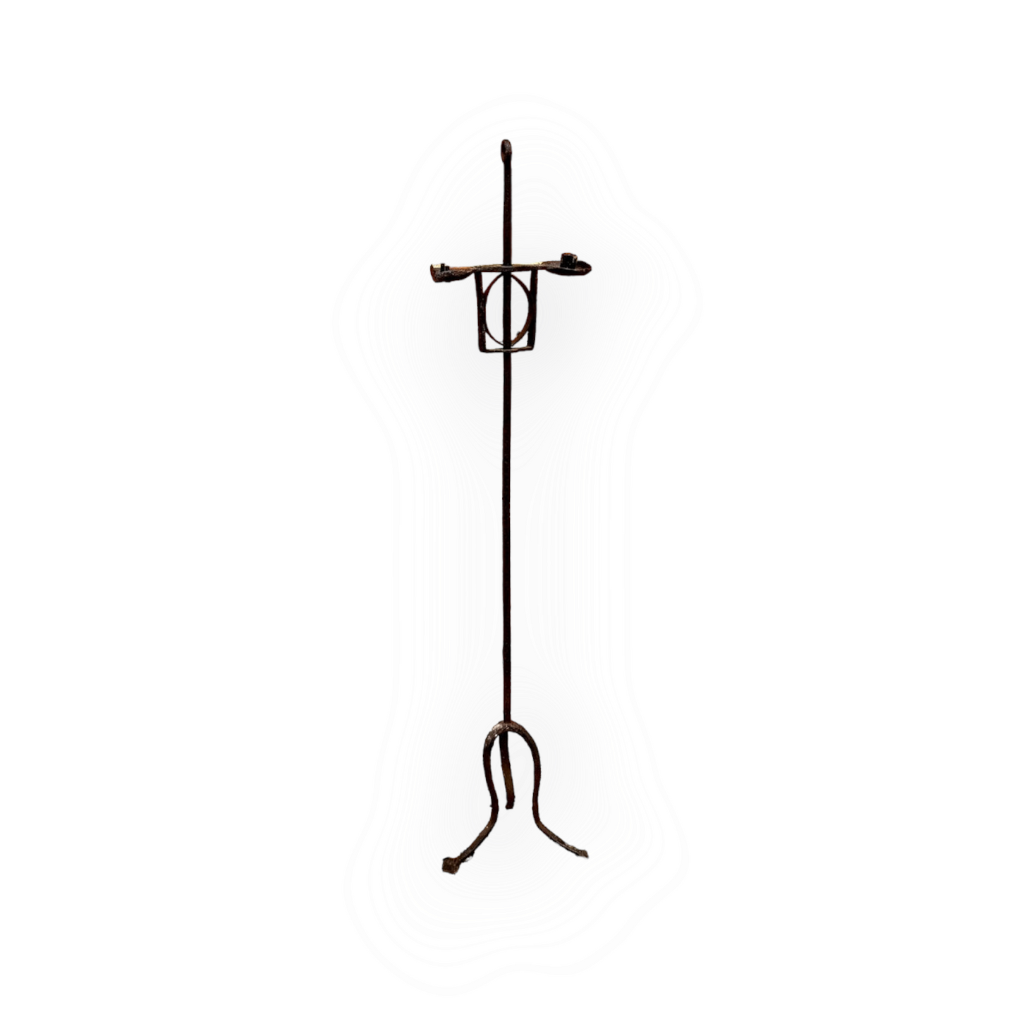 18th Century Scottish Antique Wrought Iron Floor Standing Adjustable Candle Holder with "Save All" Socket